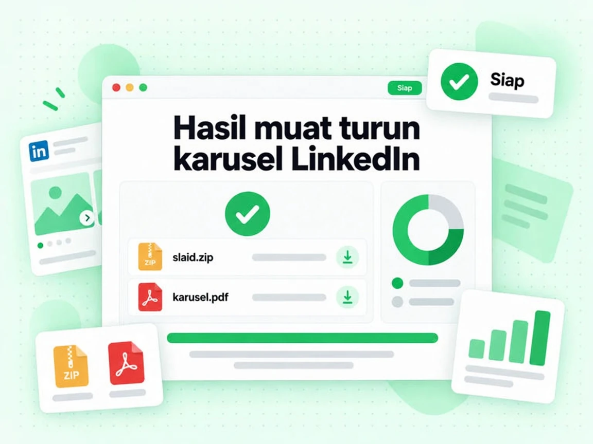 Hasil muat turun karusel LinkedIn menunjukkan slaid.zip dan karusel.pdf yang Siap