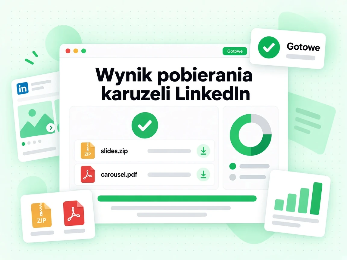 Wynik pobierania karuzeli LinkedIn pokazuje plik slides.zip oraz oryginalny plik carousel.pdf