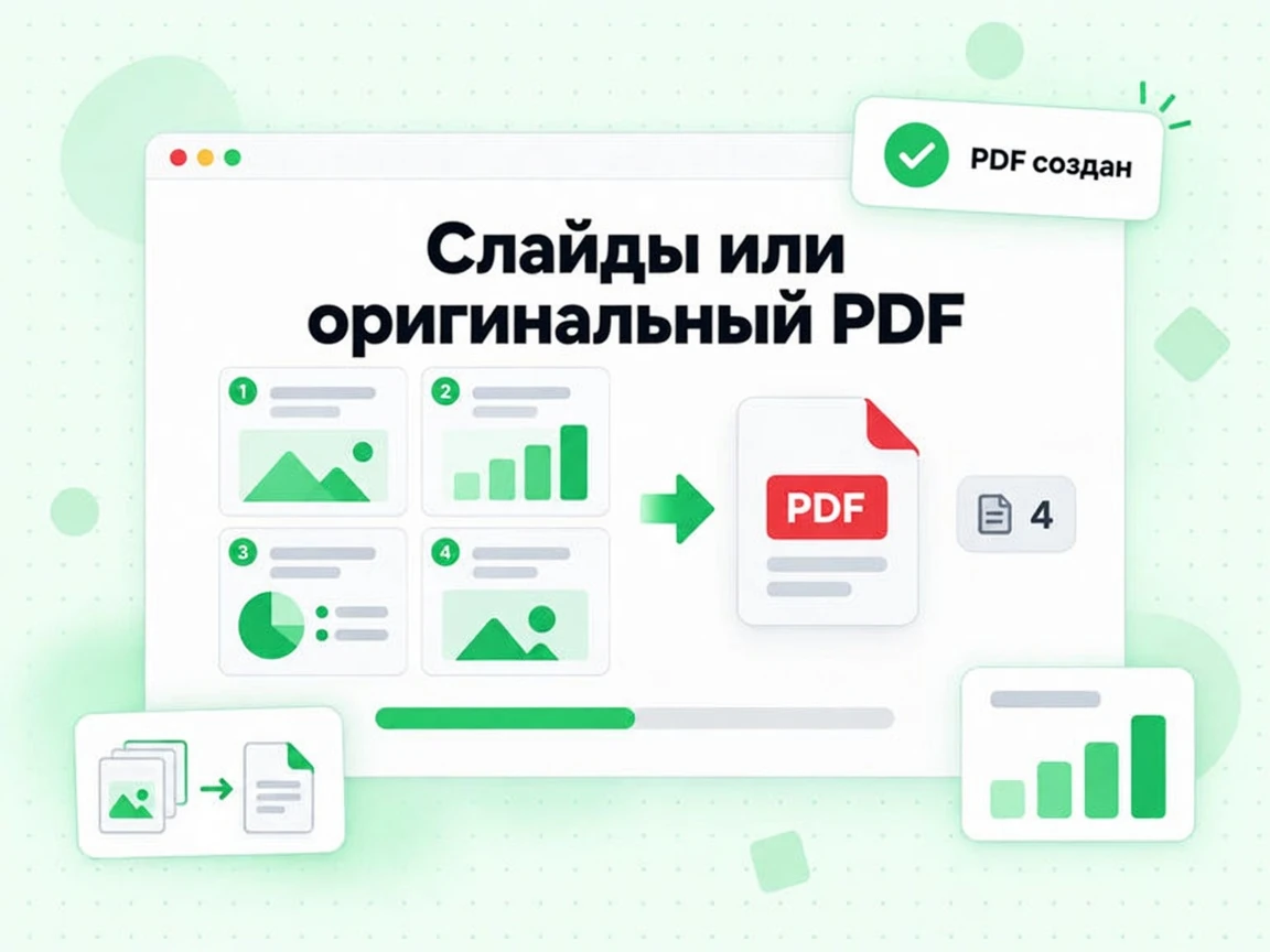 «Слайды или оригинальный PDF»: изображения слайдов сводятся в один файл PDF