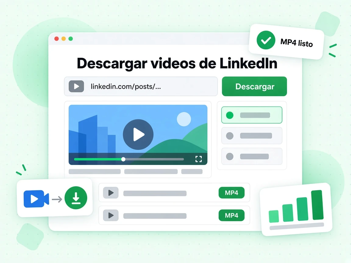 Descargar videos de LinkedIn con campo de URL, botón Descargar y el archivo MP4 listo