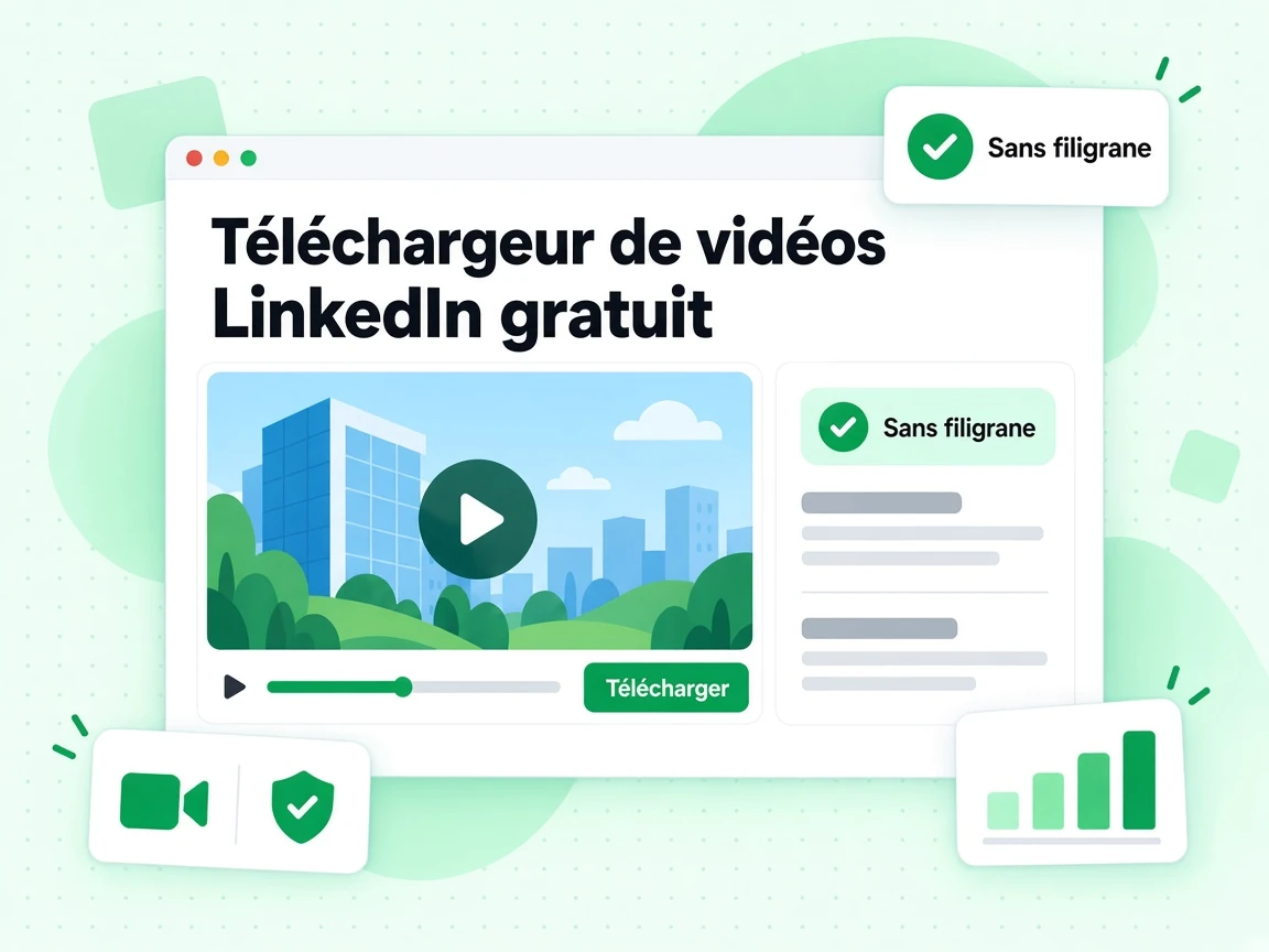 Téléchargeur de vidéos LinkedIn gratuit : interface avec Télécharger, Sans filigrane, *:śWIY^|Wk:7, 'wO7\i{(*, (]^_آ