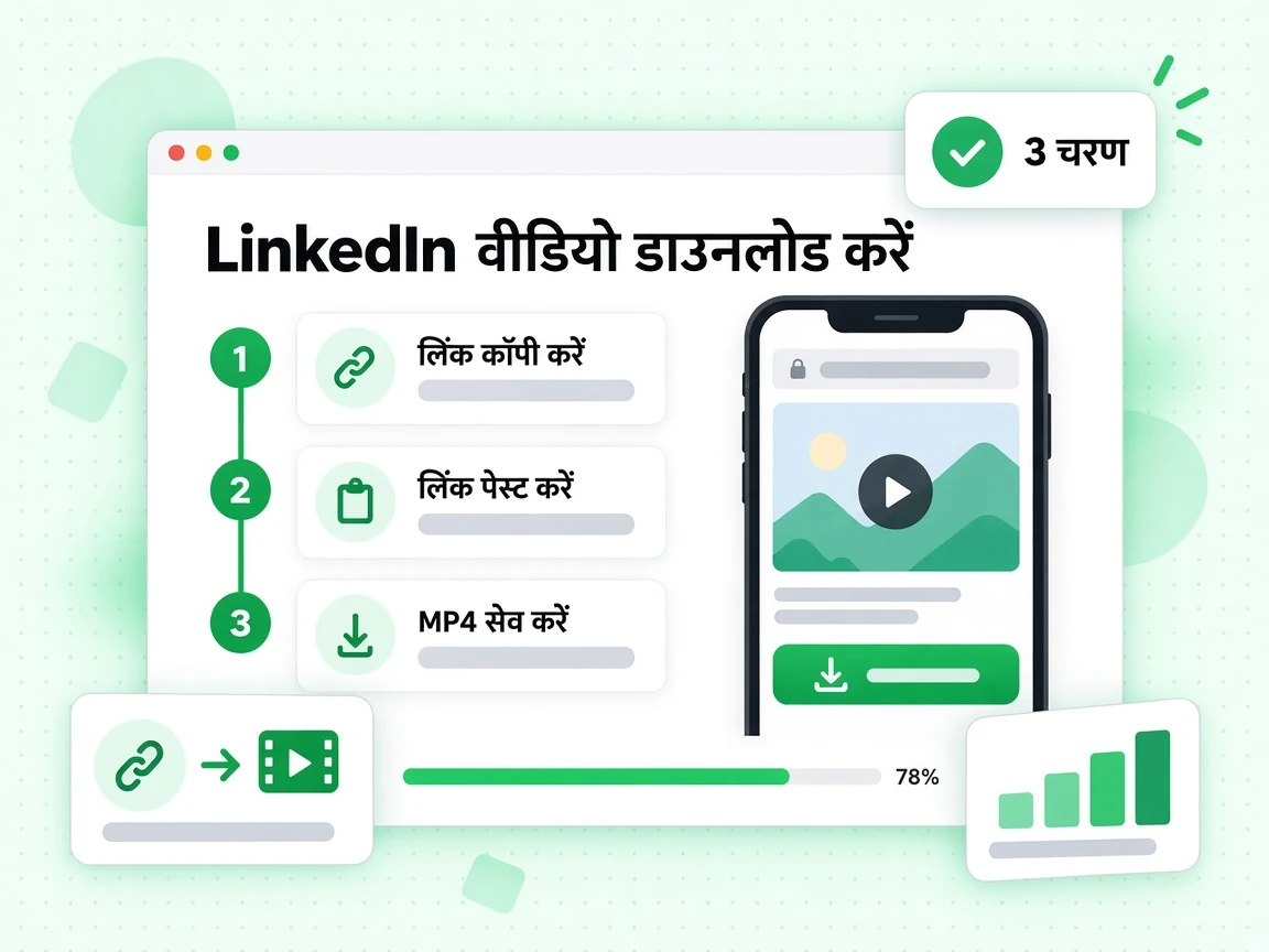 LinkedIn वीडियो डाउनलोड करें तीन चरणों में: लिंक कॉपी करें, पेस्ट करें और MP4 सेव करें