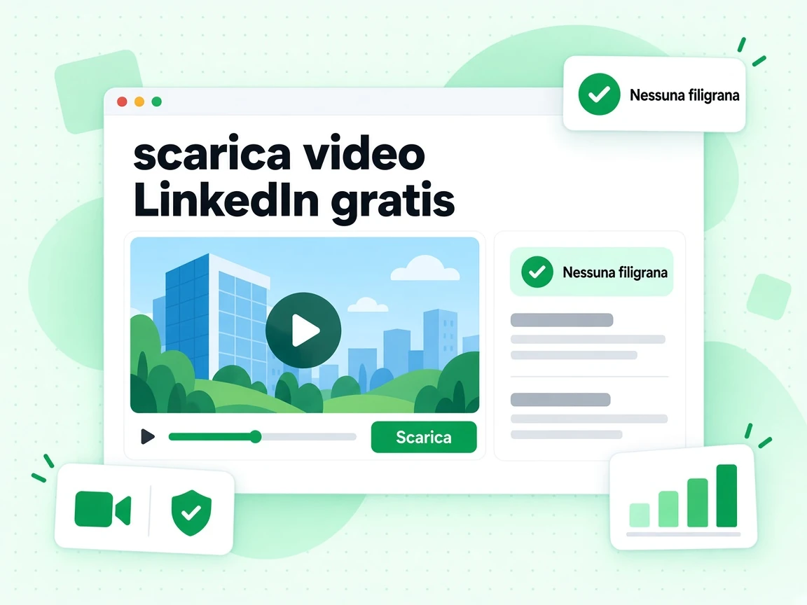 Downloader video LinkedIn gratis che salva il video di un post pubblico senza filigrana.