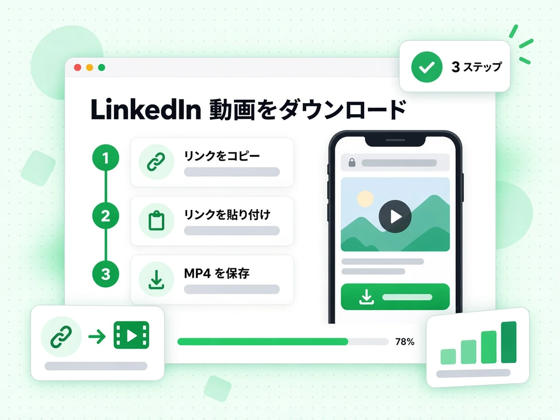 リンクをコピーし、リンクを貼り付け、MP4 を保存する 3 ステップで LinkedIn 動画をダウンロードする。