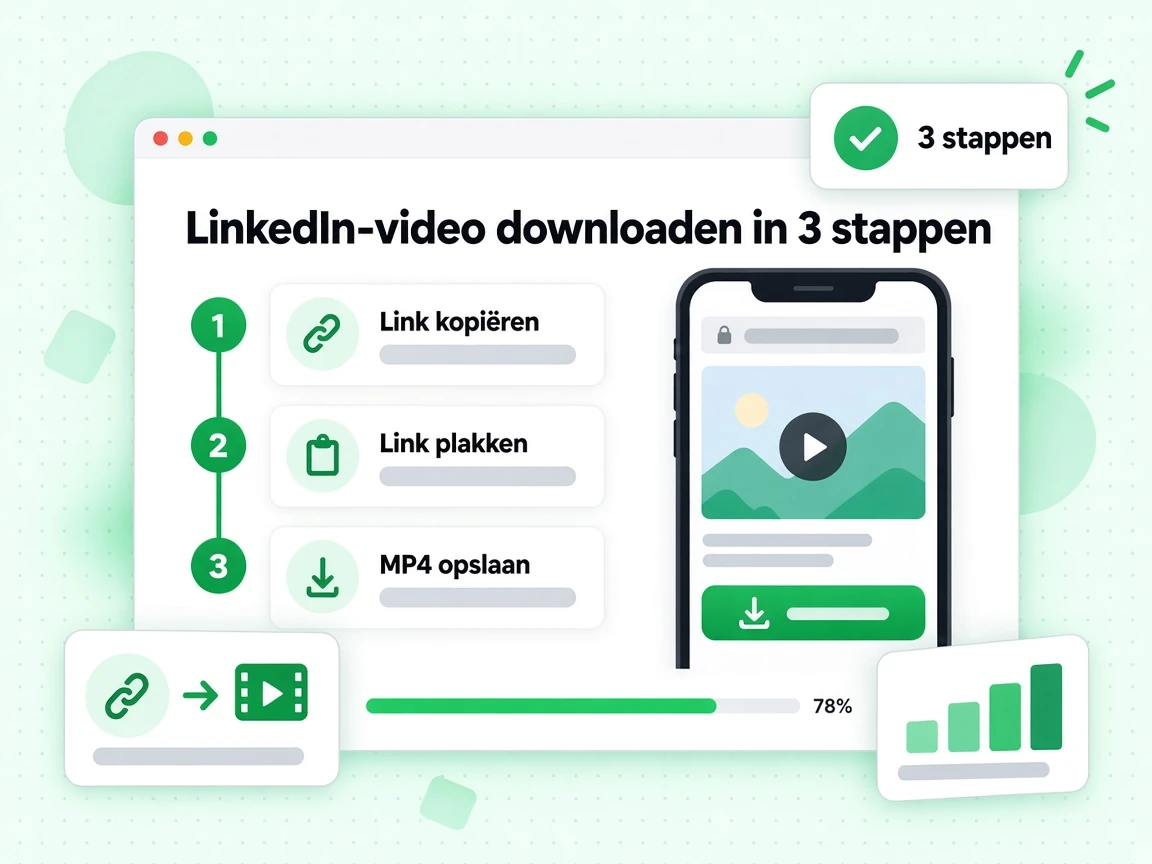 LinkedIn-video downloaden in 3 stappen in drie stappen: de link kopiëren, plakken en de MP4 opslaan