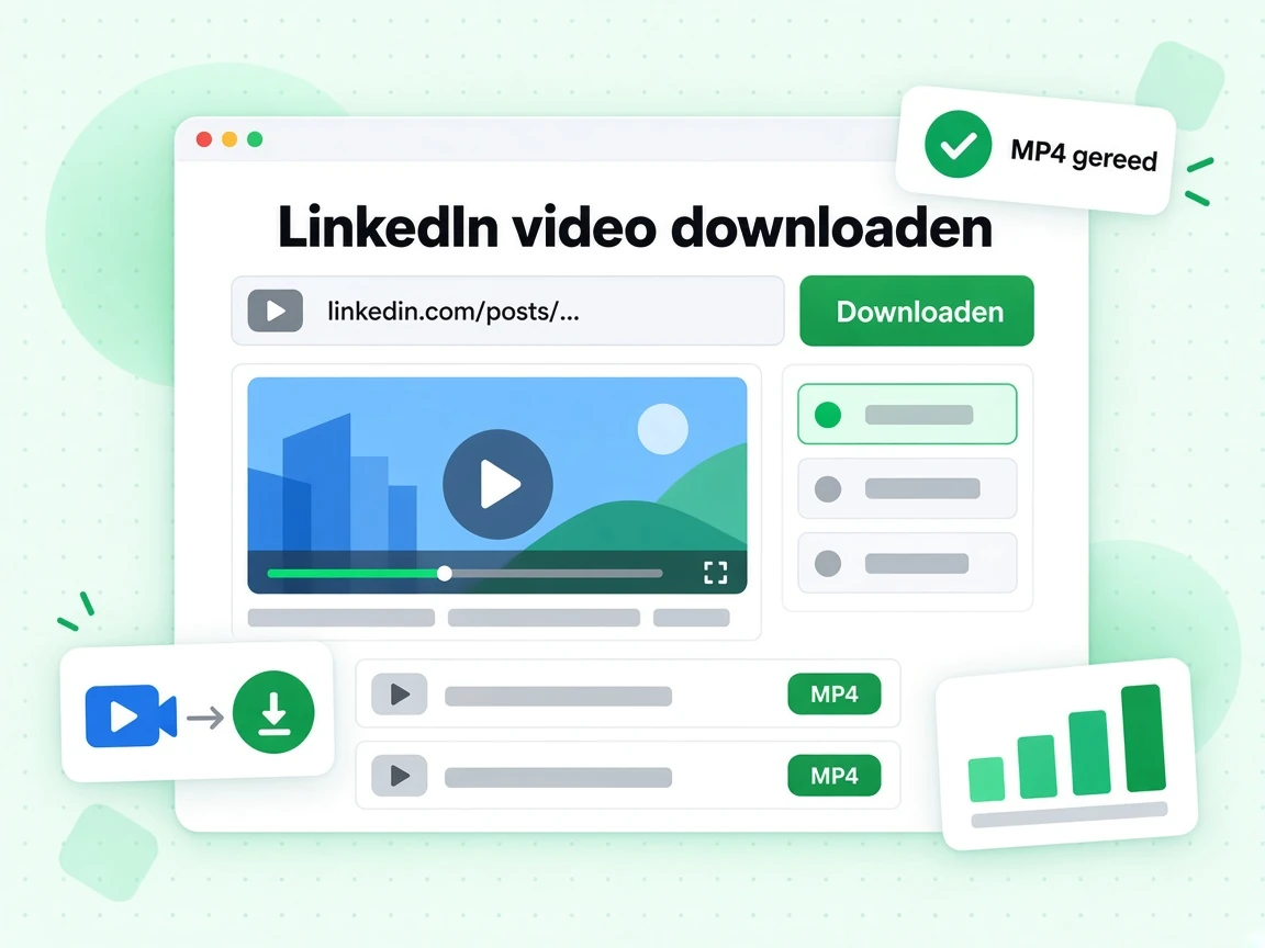 LinkedIn video downloaden met een post-URL-veld, een knop Downloaden en een MP4-bestandsresultaat