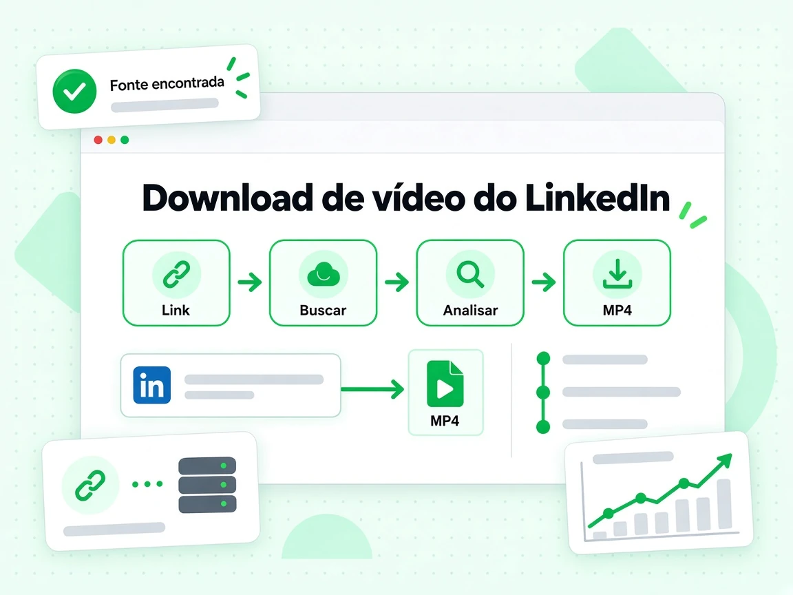 Download de vídeo do LinkedIn parte do Link, passa por Buscar e Analisar e entrega o MP4 com Fonte encontrada
