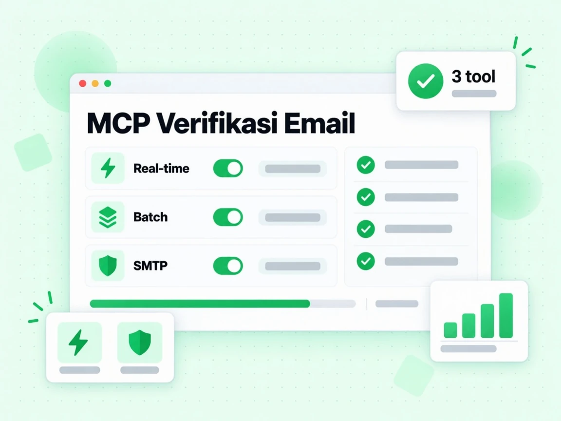 MCP Verifikasi Email mengekspos tool verifikasi real-time, batch dan SMTP