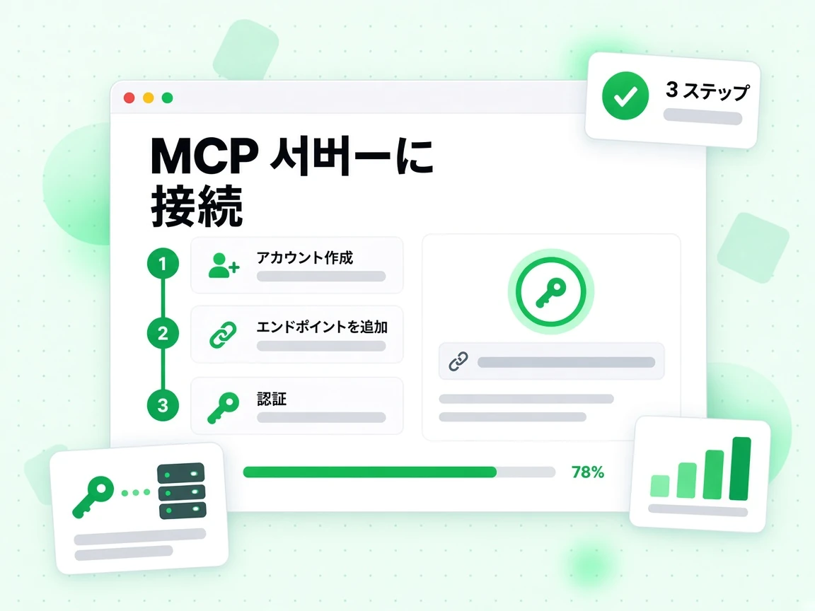アカウント作成、エンドポイントを追加、認証の 3 ステップで MCP サーバーに接続する。