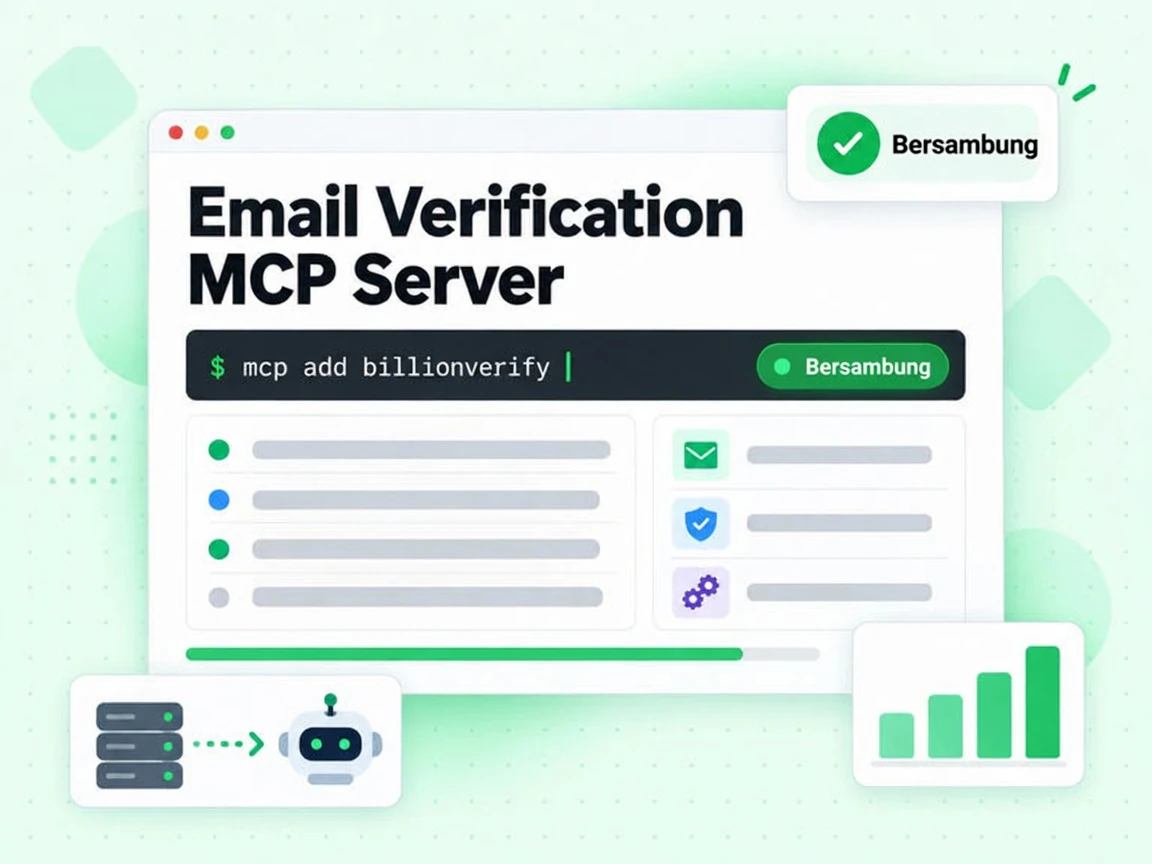Email Verification MCP Server dihubungkan ke klien AI melalui endpoint jauh, status Bersambung