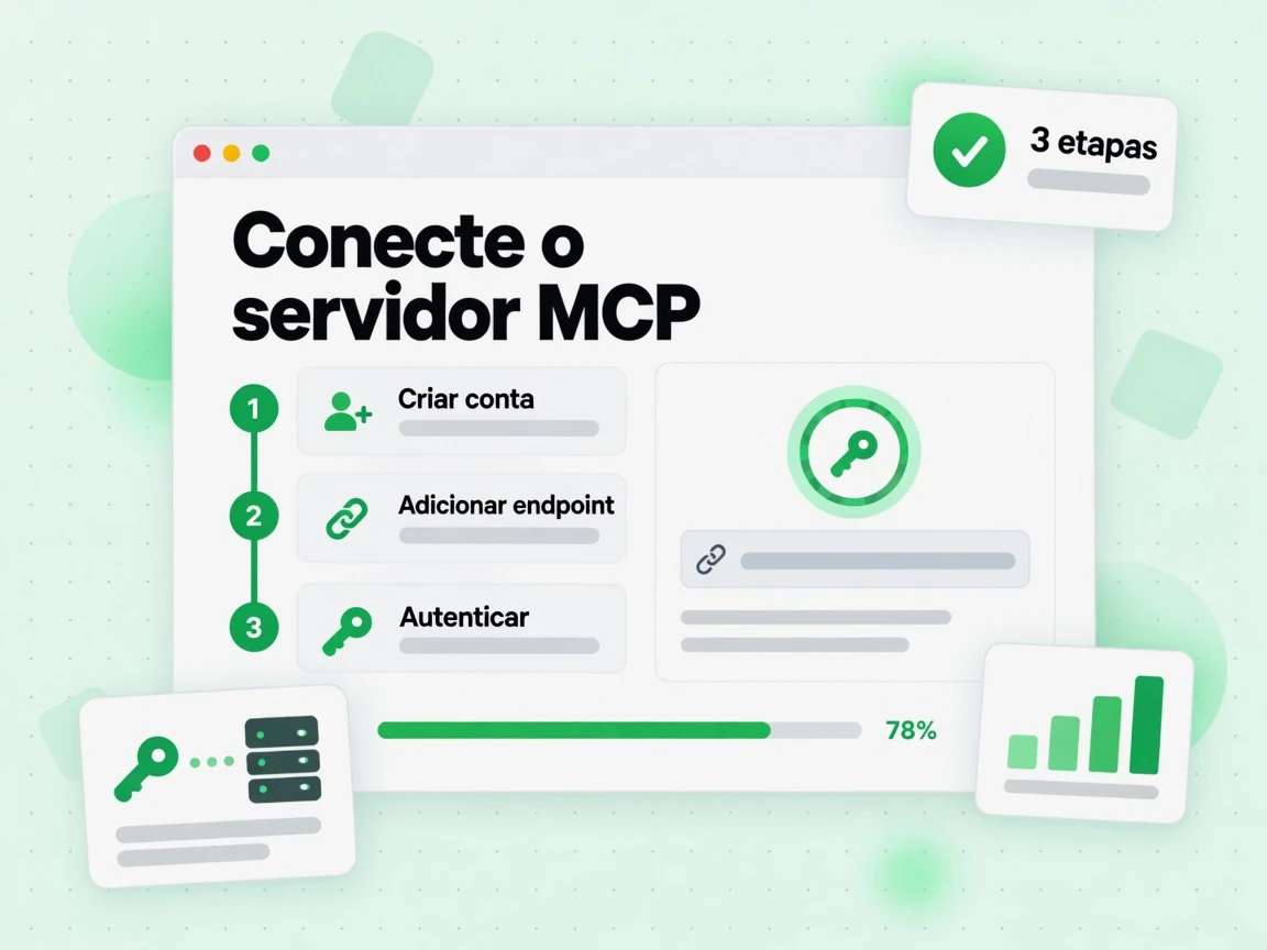 Conecte o servidor MCP em 3 etapas: Criar conta, Adicionar endpoint e Autenticar