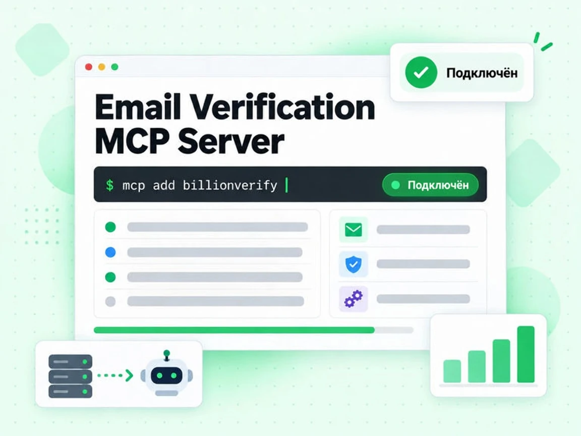 Email Verification MCP Server с командой установки в одну строку и статусом Connected
