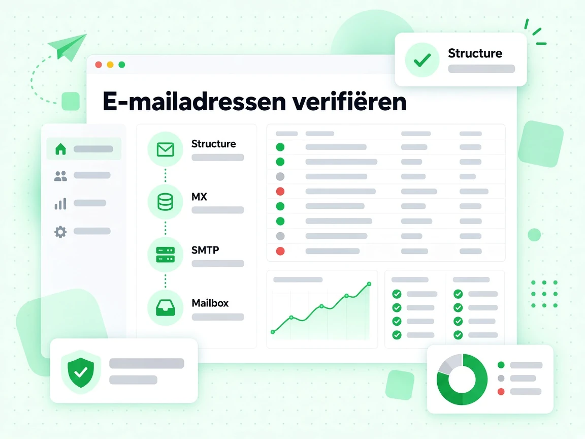 E-mailadressen verifiëren pijplijn met controles op structuur, MX, SMTP en mailbox in één ronde