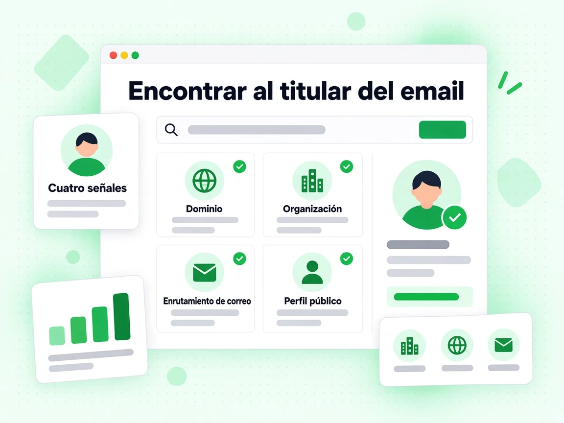 Encontrar al titular del email: Cuatro señales, Dominio, Organización, Enrutamiento de correo y Perfil público
