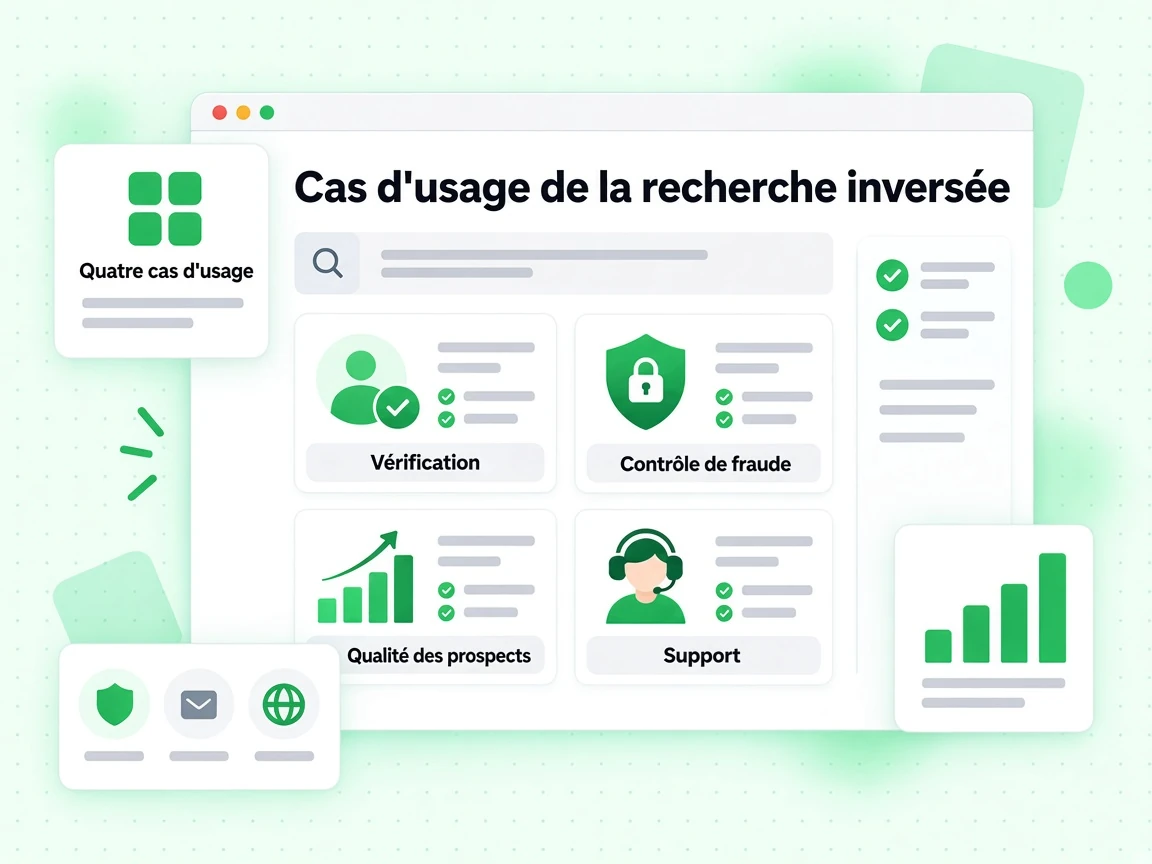 Cas d'usage de la recherche inversée : Vérification, Contrôle de fraude, Qualité des prospects et Support.