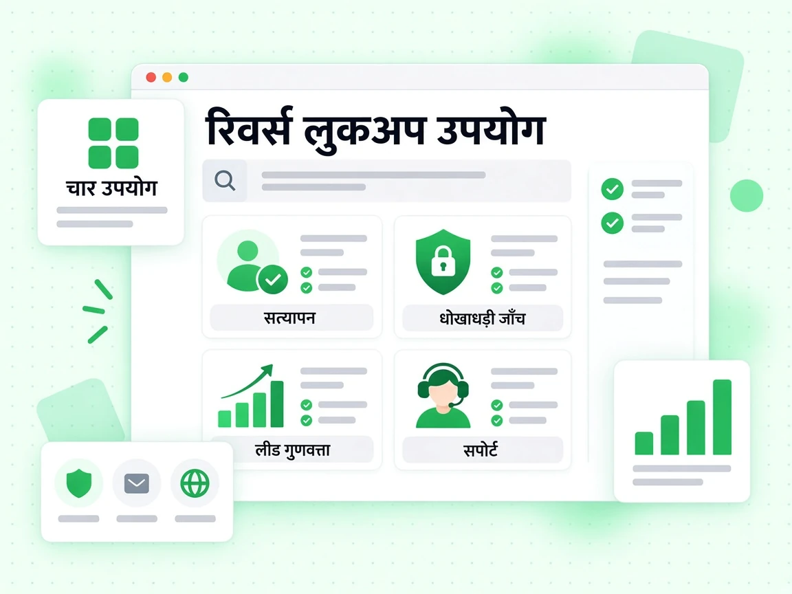 रिवर्स लुकअप उपयोग सत्यापन, धोखाधड़ी जाँच, लीड गुणवत्ता और सपोर्ट कार्ड के रूप में