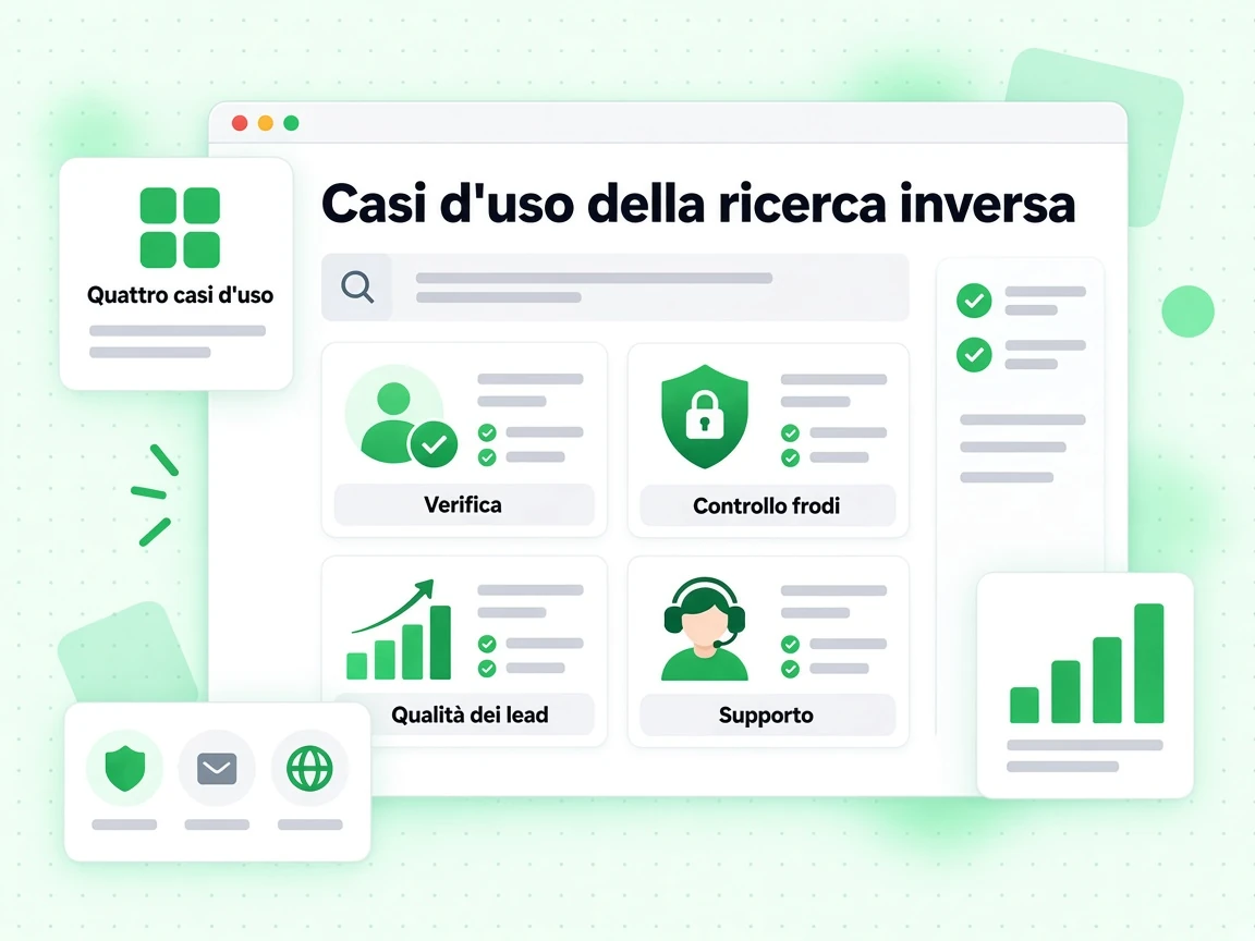 Casi d'uso della ricerca inversa, Quattro casi d'uso: Verifica, Controllo frodi, Qualità dei lead e Supporto.