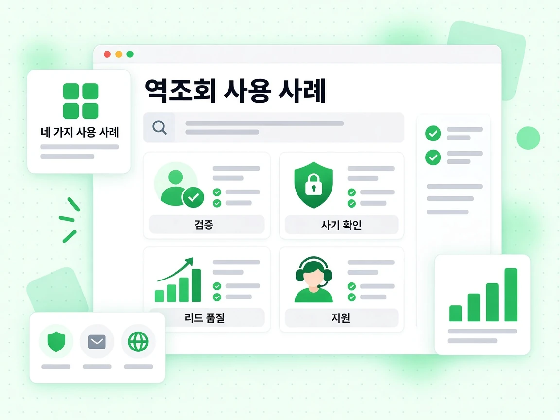 검증, 사기 확인, 리드 품질, 지원 카드로 정리한 역조회 사용 사례