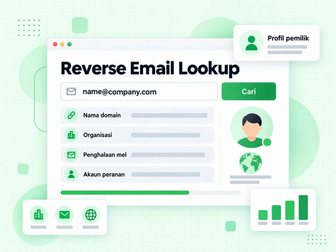 Reverse Email Lookup: e-mel, Cari, Nama domain, Organisasi, Penghalaan mel, Akaun peranan, Profil pemilik.