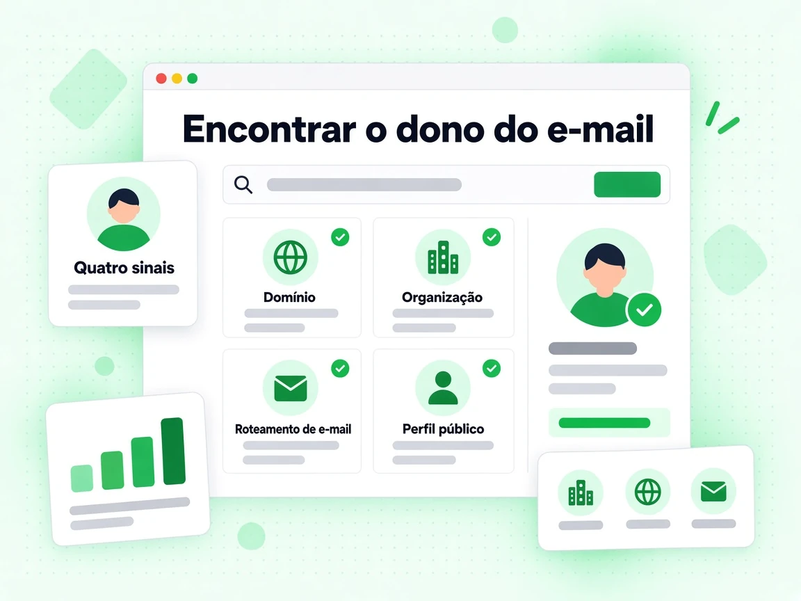 Encontrar o dono do e-mail mostra Quatro sinais: Domínio, Organização, Roteamento de e-mail e Perfil público
