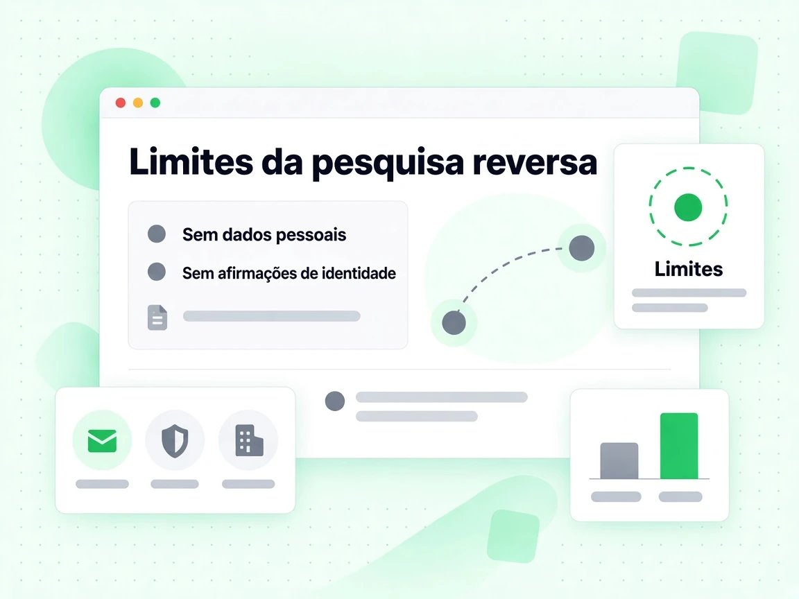 Painel Limites da pesquisa reversa com Sem dados pessoais e Sem afirmações de identidade