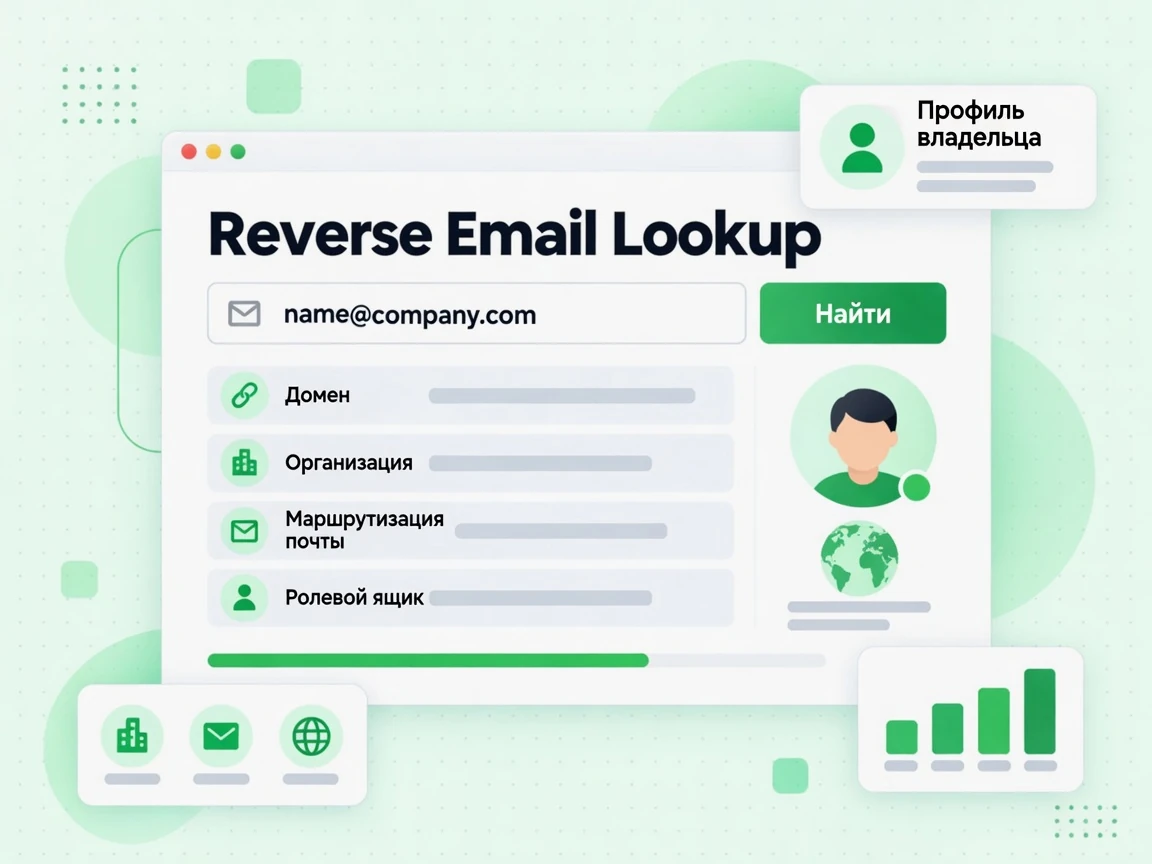 Reverse Email Lookup с полем email, кнопкой «Look up» и строками Domain, Organization, Mail routing и Role account