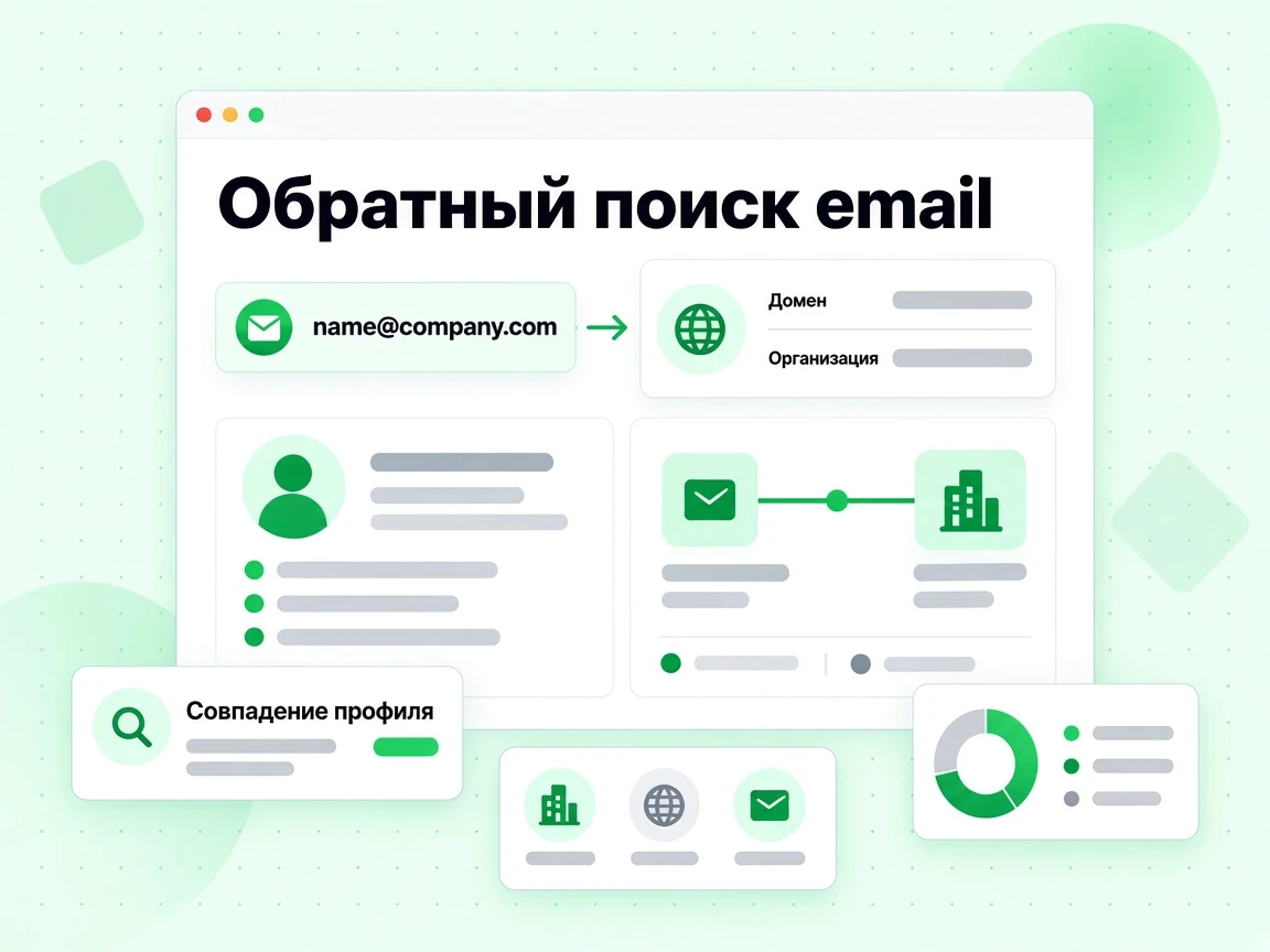 Обратный поиск email связывает адрес с профилем Домен и Организация через карточку Совпадение профиля.