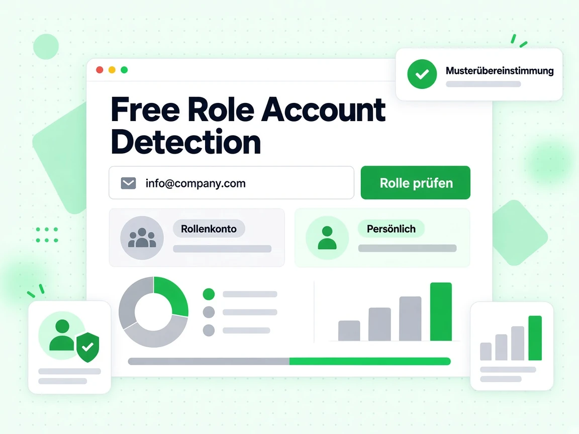 Free Role Account Detection-Formular mit E-Mail-Feld, Rolle prüfen-Button und Rollenkonto-Ergebnis
