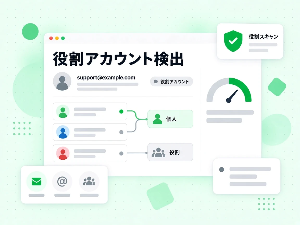 役割アカウント検出は 1 件のメールアドレスに対応するフラグを添え、役割スキャンを実行中と示す