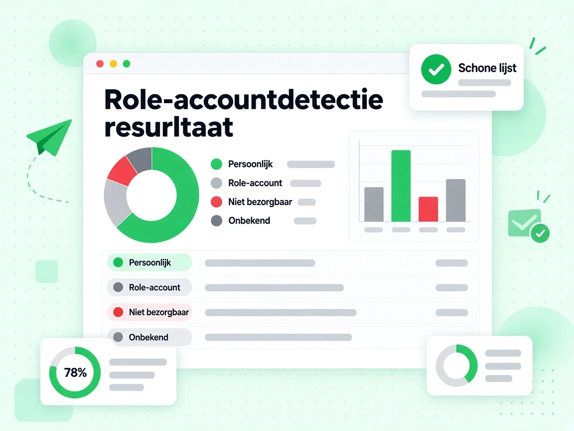 Role-accountdetectie resultaat paneel met de statussen persoonlijk, role-account, niet bezorgbaar en onbekend