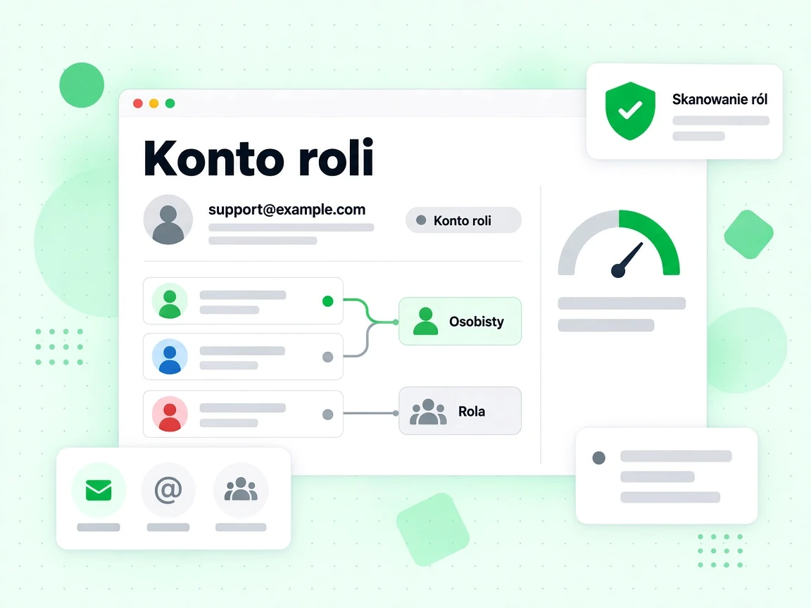 Konto roli pokazuje adres support@example.com obok oznaczeń Osobisty, Rola i Skanowanie ról