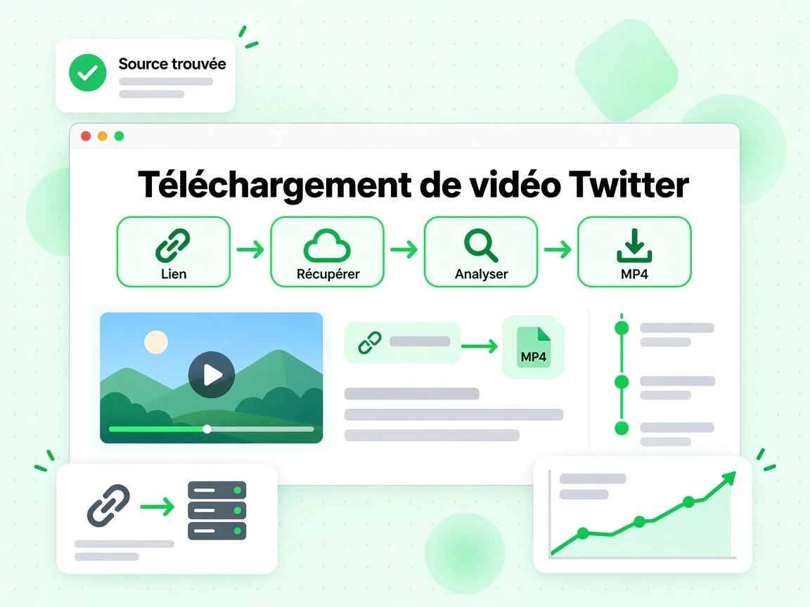 Téléchargement de vidéo Twitter : du lien de publication au fichier MP4 natif, via Récupérer et Analyser.