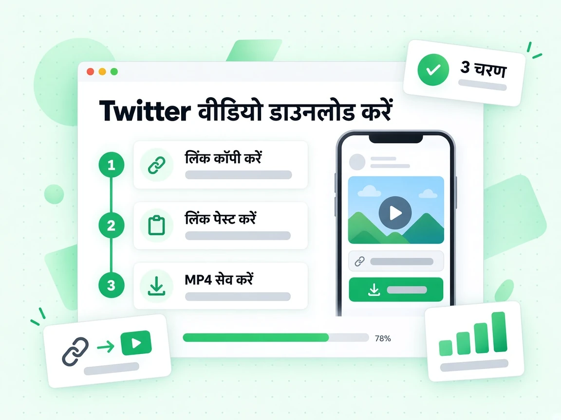 Twitter वीडियो डाउनलोड करें तीन चरणों में: लिंक कॉपी करें, पेस्ट करें और MP4 सेव करें