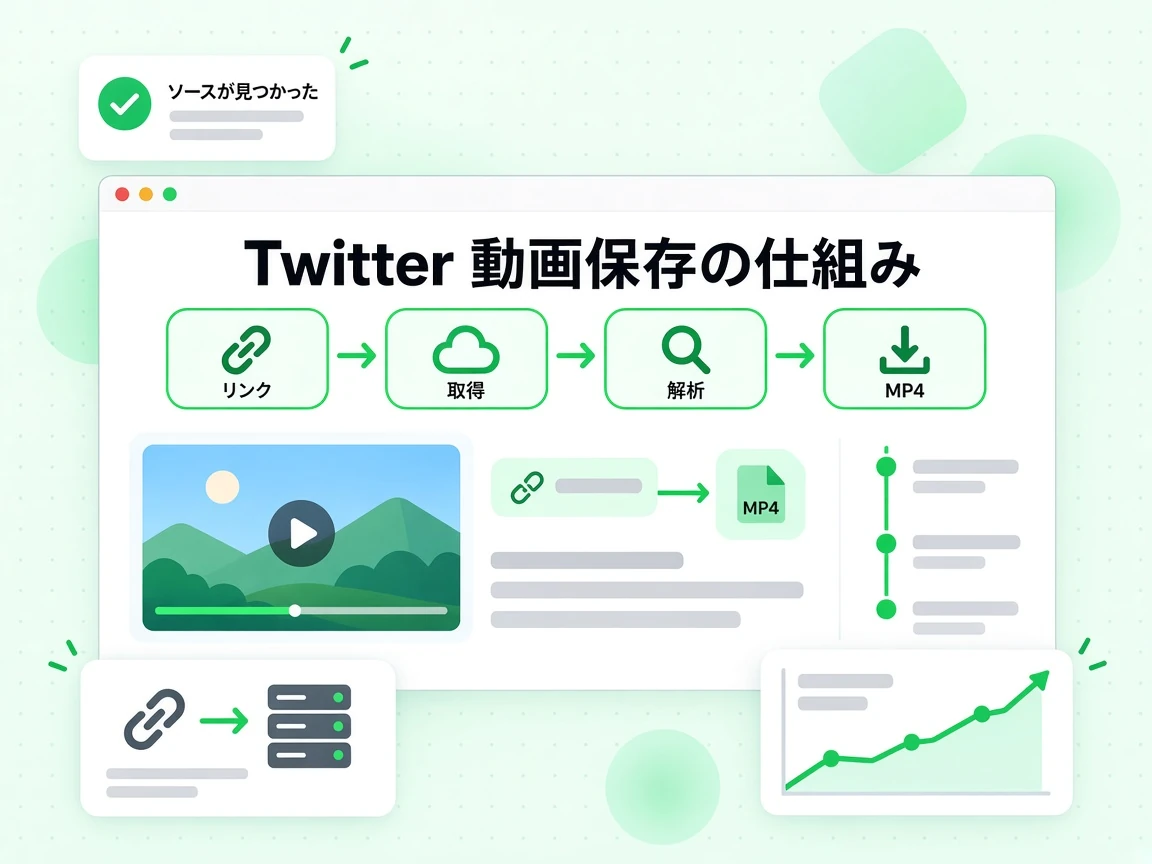 Twitter 動画保存の仕組みは投稿のリンクを取得し解析して、ソースが見つかった状態で MP4 化する