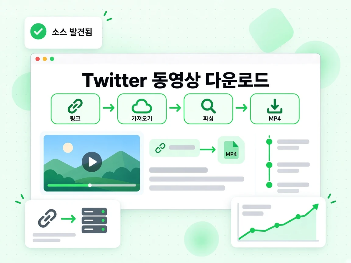 Twitter 동영상 다운로드 흐름이 게시물 링크에서 원본 MP4 파일로 이어진다