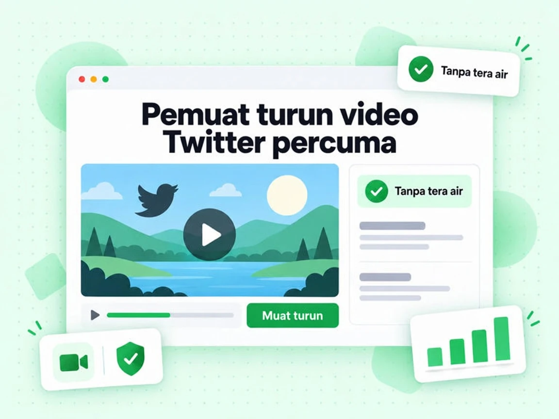 Pemuat turun video Twitter percuma menyimpan video pos awam, butang Muat turun, lencana Tanpa tera air