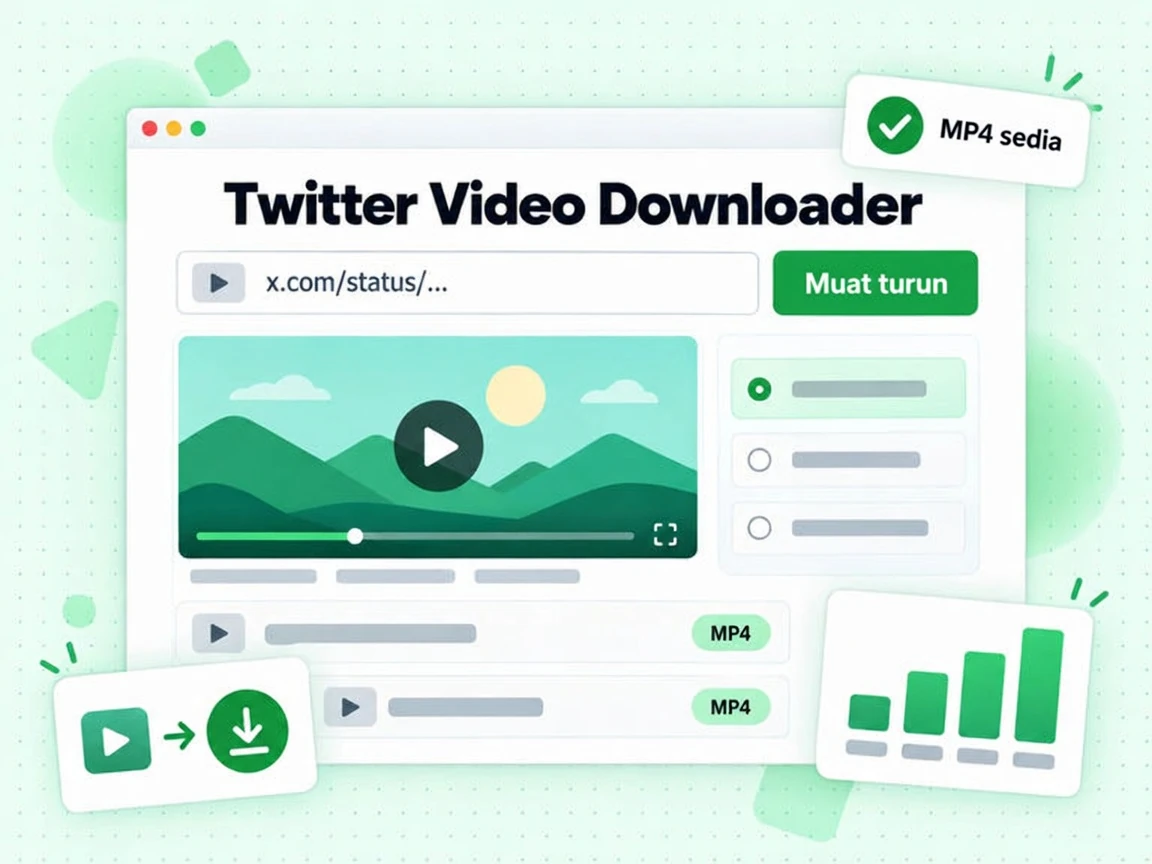 Twitter Video Downloader memaparkan medan URL pos, butang Muat turun dan hasil MP4 sedia
