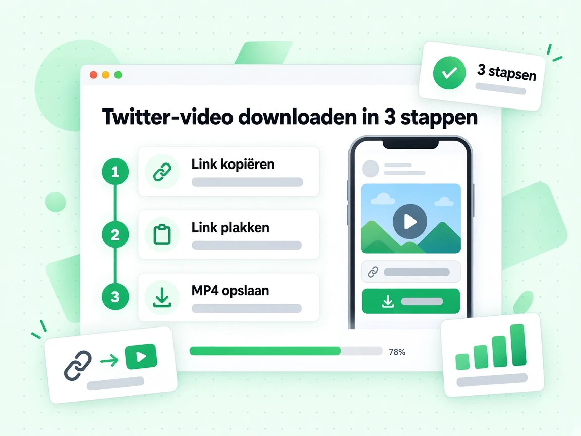Twitter-video downloaden in 3 stappen in drie stappen: de link kopiëren, plakken en de MP4 opslaan