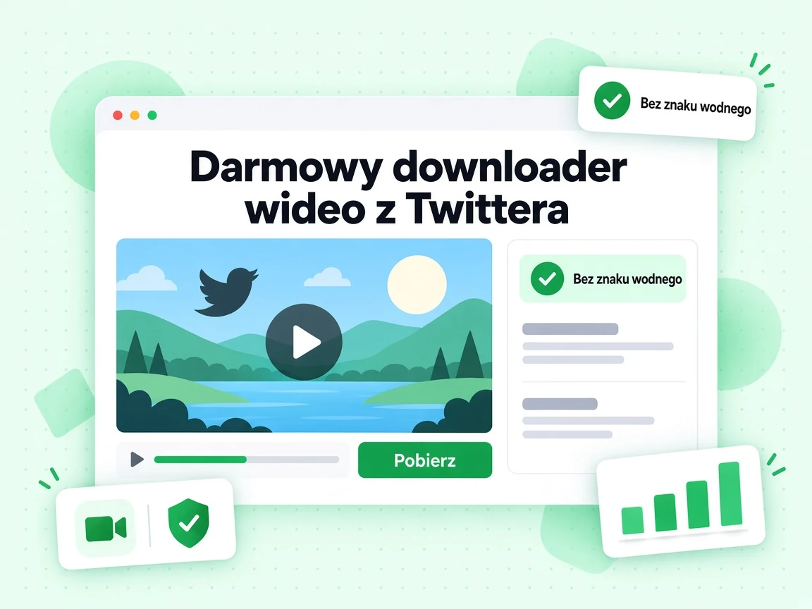 Darmowy downloader wideo z Twittera zapisuje publiczne wideo przyciskiem Pobierz i etykietą Bez znaku wodnego