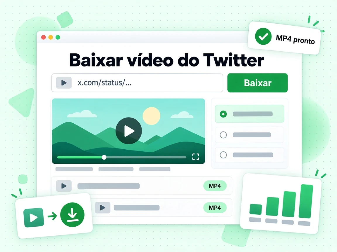 Baixar vídeo do Twitter mostra o campo x.com/status/..., o botão Baixar e o arquivo MP4 pronto