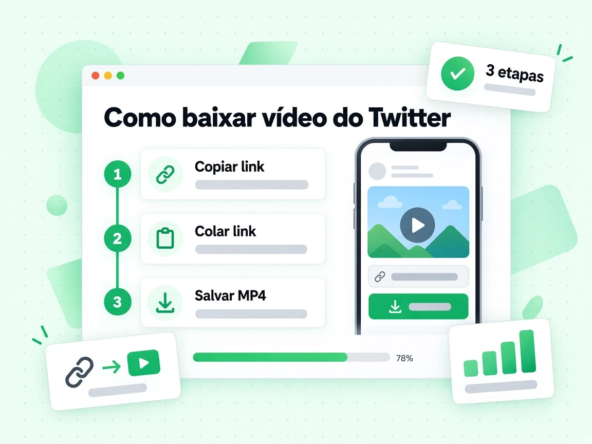 Como baixar vídeo do Twitter em 3 etapas: Copiar link, Colar link e Salvar MP4