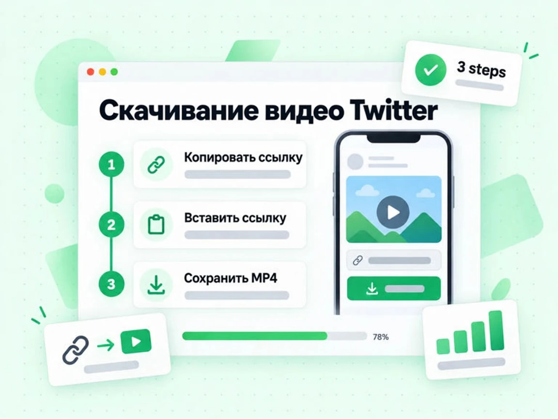 «Скачивание видео Twitter»: скопировать ссылку, вставить её и сохранить MP4