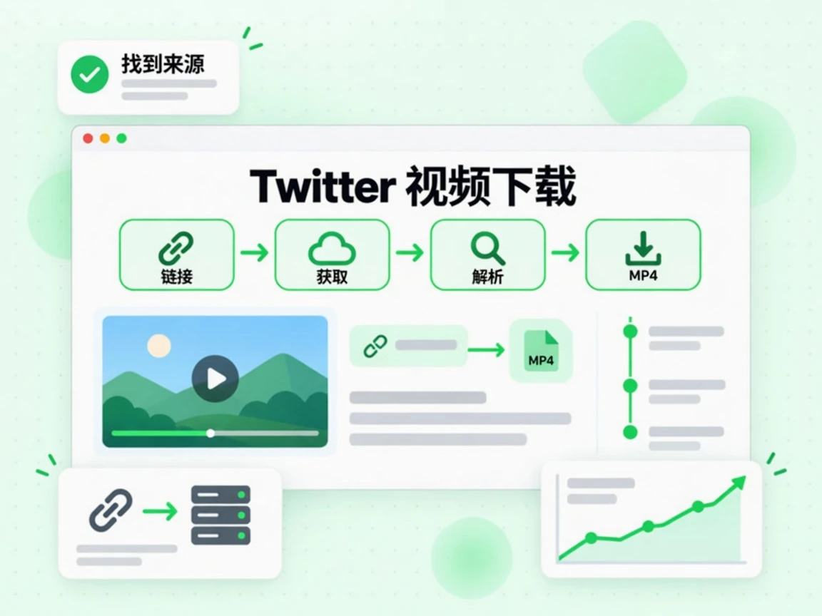 Twitter 视频下载从链接经获取与解析得到原生 MP4,并显示找到来源。