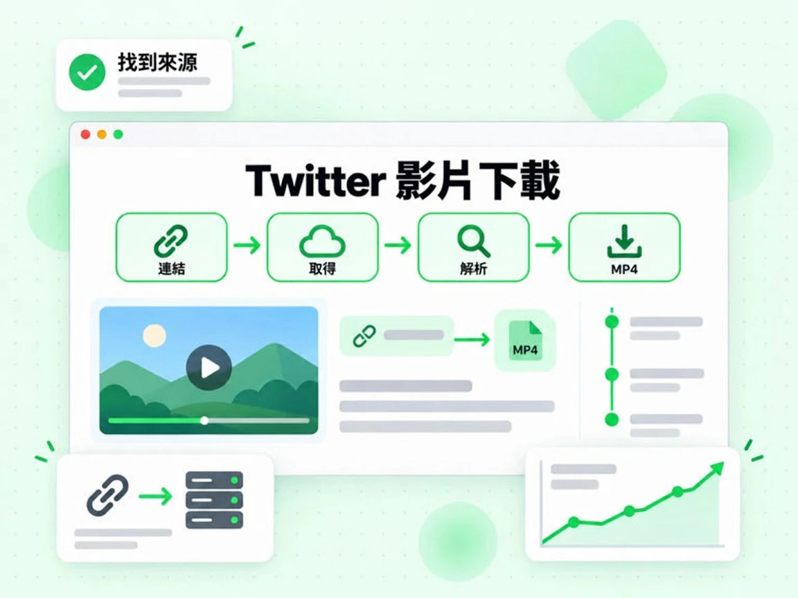 Twitter 影片下載流程從貼文連結取得、解析並找到來源後產生 MP4 檔案