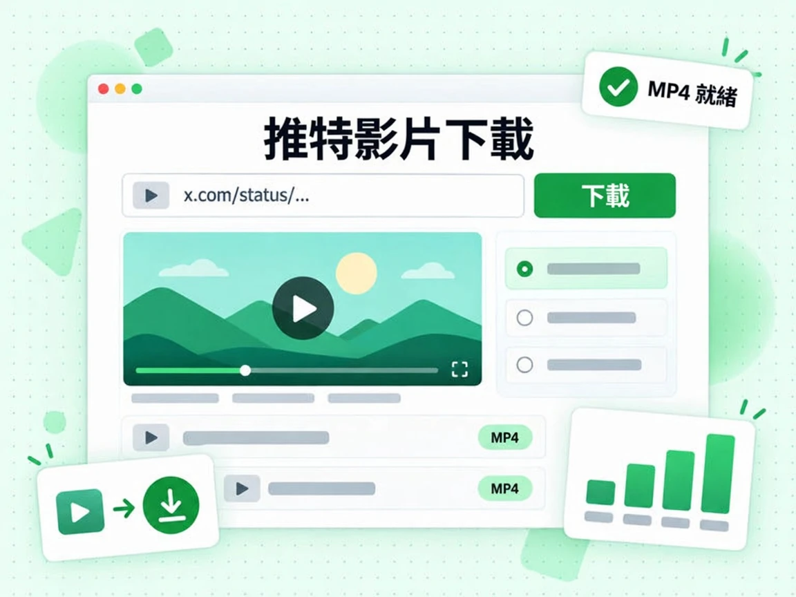 推特影片下載輸入貼文網址、點擊下載後,顯示 MP4 就緒結果