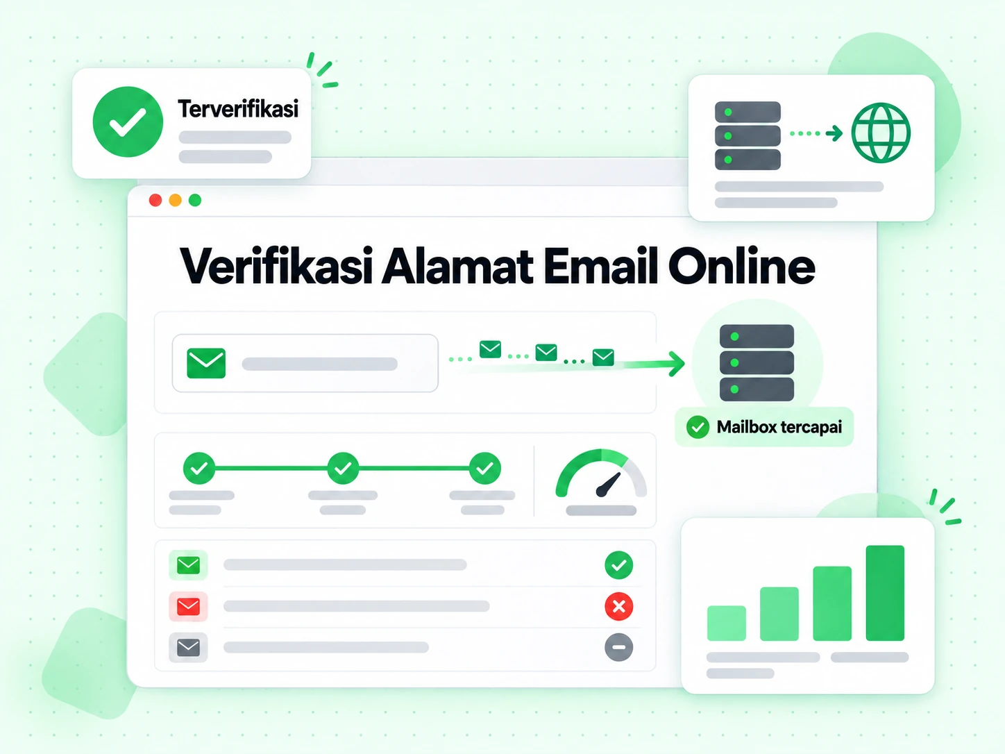 Verifikasi Alamat Email Online mengirim probe dari satu alamat ke server penerima dan mengonfirmasi mailbox tercapai