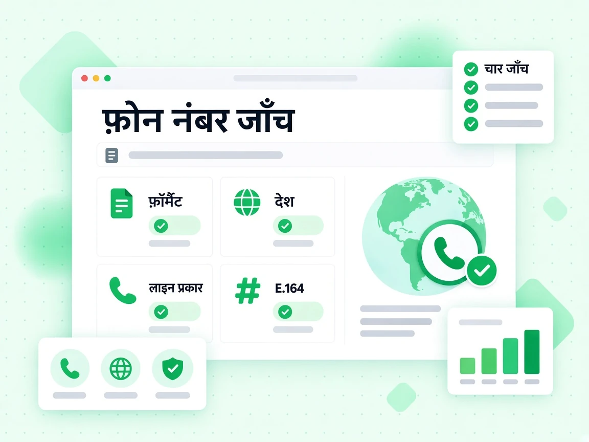 फ़ोन नंबर जाँच फ़ॉर्मैट, देश, लाइन प्रकार और E.164 के लिए