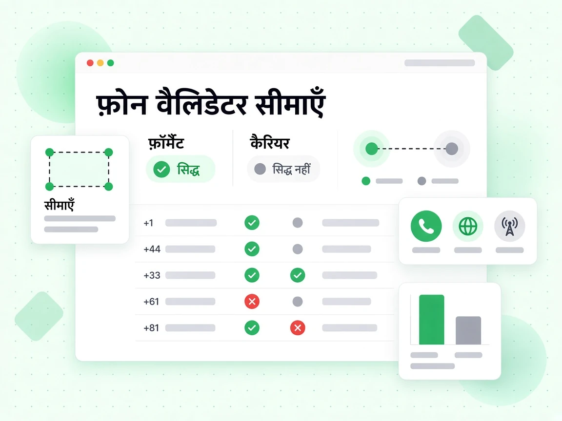 फ़ोन वैलिडेटर सीमाएँ सिद्ध फ़ॉर्मैट जाँच की तुलना असिद्ध कैरियर जाँच से करती हैं