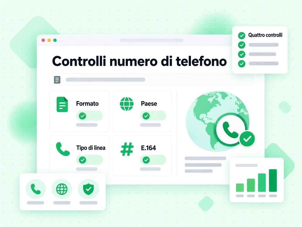 Controlli numero di telefono: Quattro controlli su Formato, Paese, Tipo di linea ed E.164.