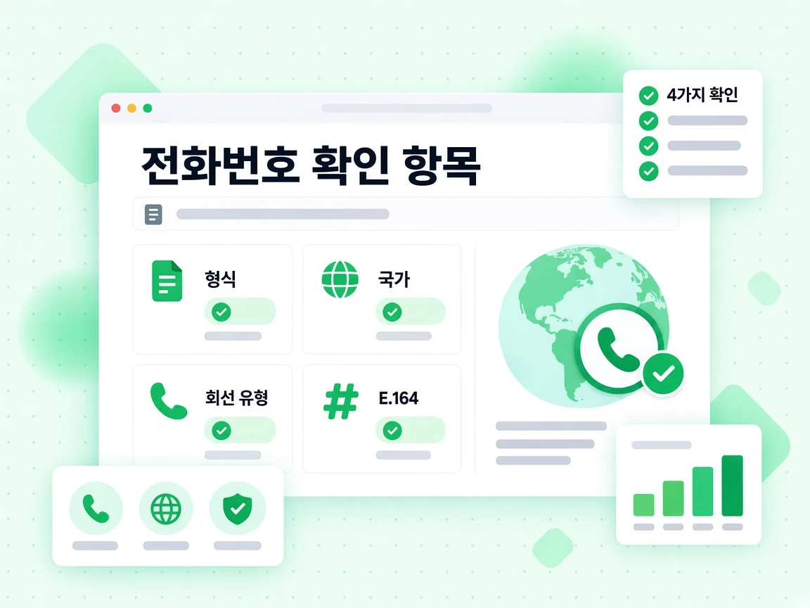 전화번호 확인 항목이 Format, Country, Line type, E.164를 검사한다